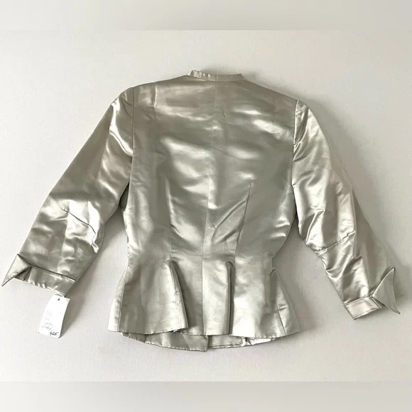 Vintage Silk Beaded Button Long Sleeve Blazer Esther Pomerantz Blue Silver Small - Picture 9 of 15